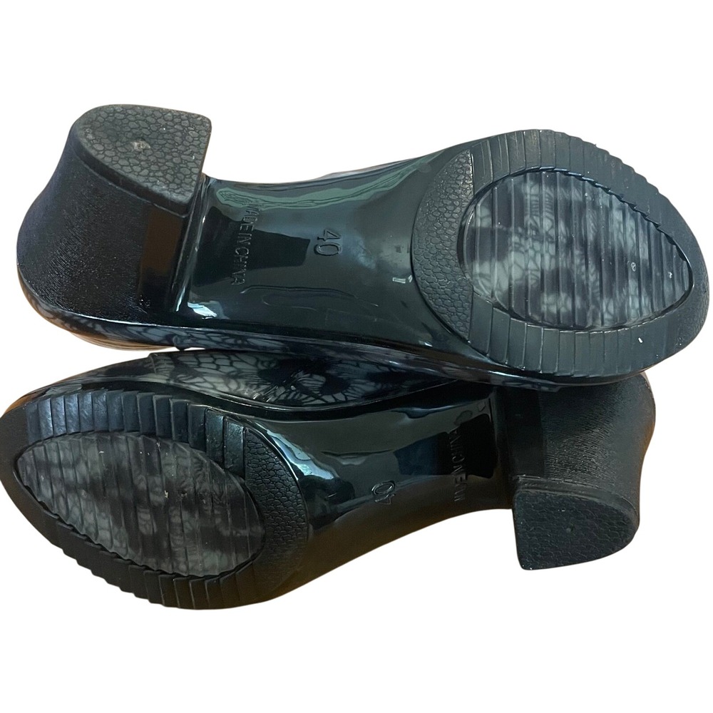 SANMM Black Dark Romantic Heeled Block Rain Boot, Rubber Size 40/9 Waterproof - Picture 6 of 13